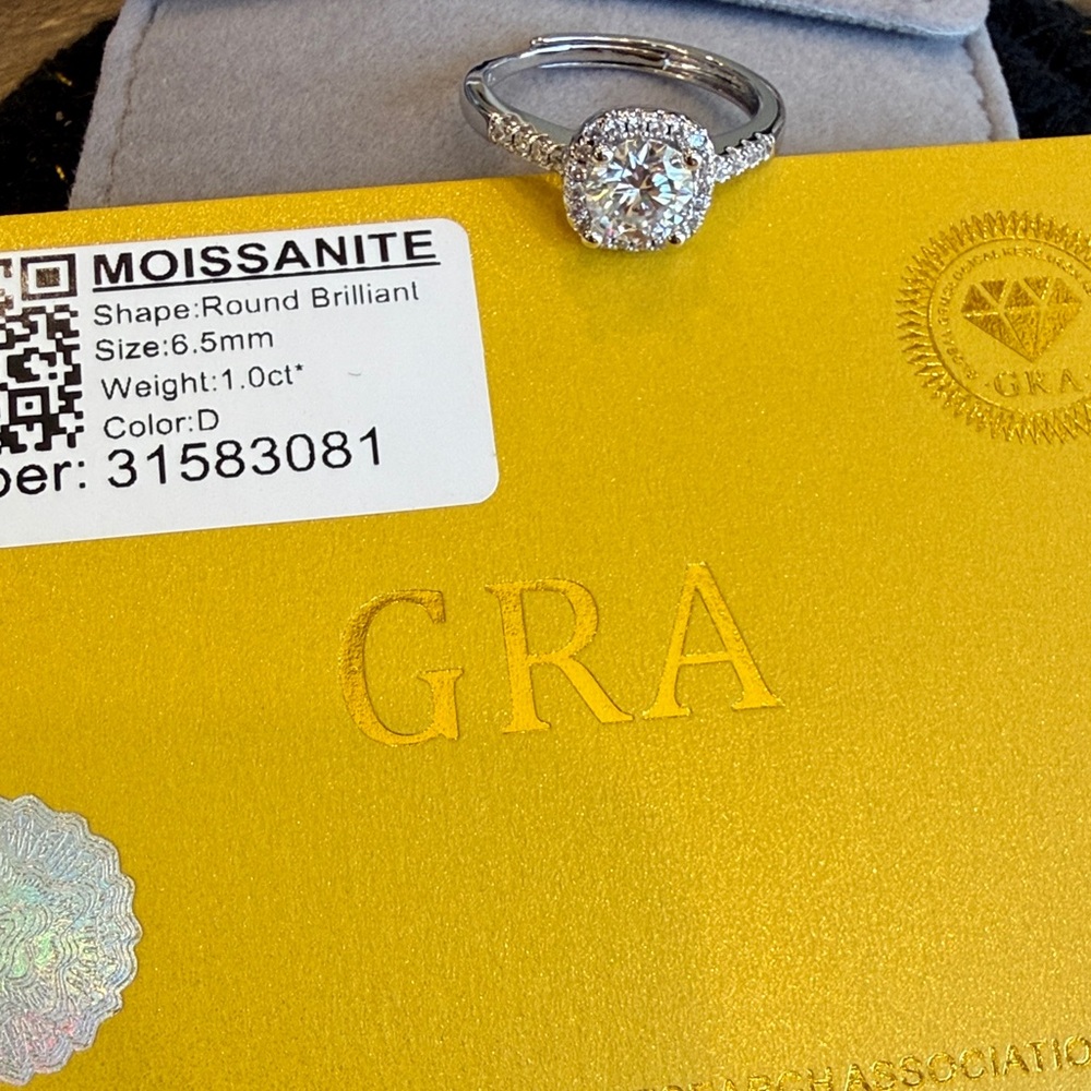 Moissanite Halo Silver Ring